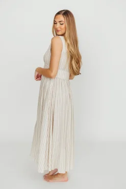 New Worth Collective Pippy Button Down Maxi Dress in Natural/Black - Nursing Friendly