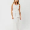 Best Worth Collective Premium Lauri Sleeveless Button Down Top and Maxi Skirt Set in Off Whi