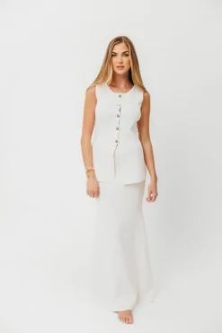 Best Worth Collective Premium Lauri Sleeveless Button Down Top and Maxi Skirt Set in Off Whi