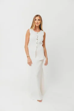 Best Worth Collective Premium Lauri Sleeveless Button Down Top and Maxi Skirt Set in Off Whi