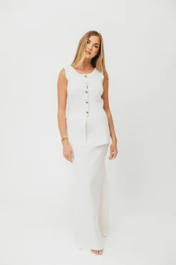 Best Worth Collective Premium Lauri Sleeveless Button Down Top and Maxi Skirt Set in Off Whi