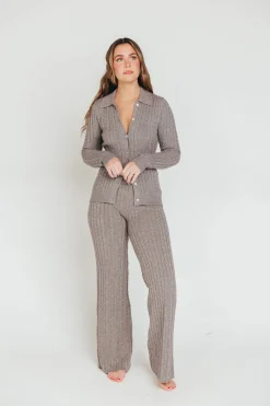 Online Worth Collective Premium Willow Cable Knit Pants in Greige