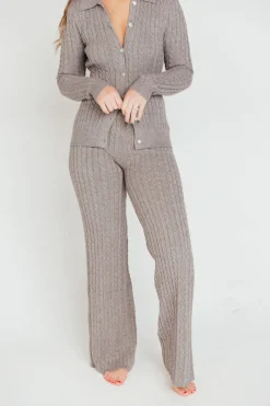Online Worth Collective Premium Willow Cable Knit Pants in Greige