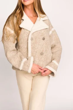 Outlet Worth Collective Presley Mixed Color Mini Pompom Jacket in Beige Combo