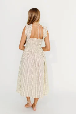 Outlet Worth Collective Ramona Plaid Smocked Midi Dress in Cream