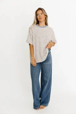 Online Worth Collective Reagan Oversized Striped T-Shirt in Cream