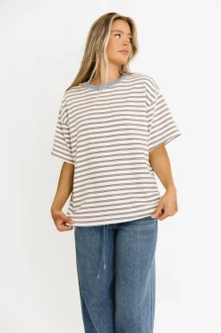 Online Worth Collective Reagan Oversized Striped T-Shirt in Cream