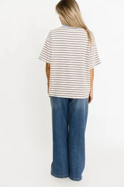 Online Worth Collective Reagan Oversized Striped T-Shirt in Cream