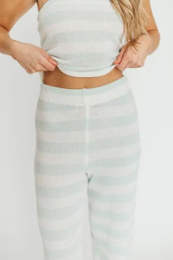 Fashion Worth Collective Reese Tube Top and Pant Set in Mint/Ivory Stripe