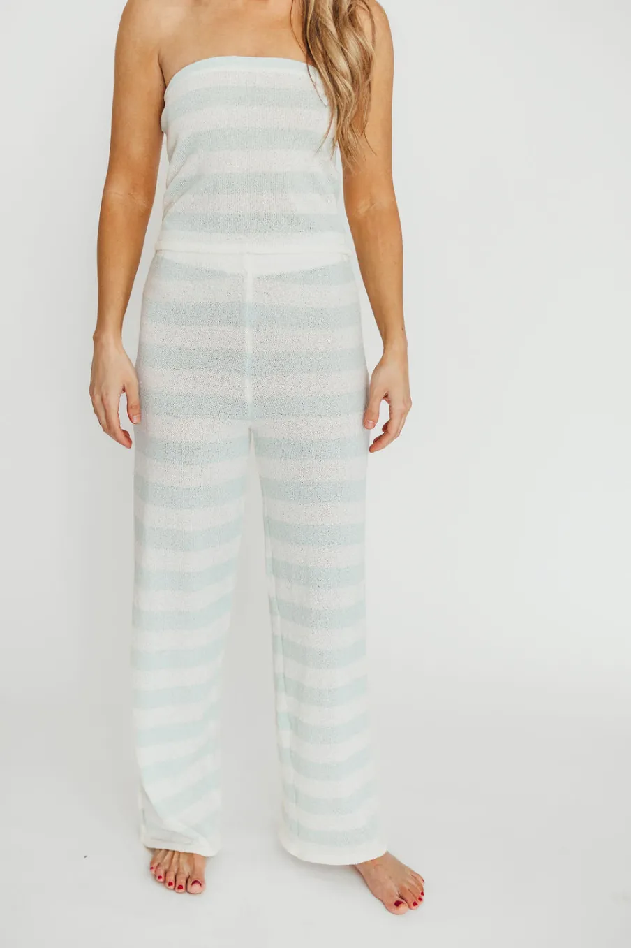 Fashion Worth Collective Reese Tube Top and Pant Set in Mint/Ivory Stripe