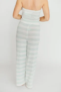 Fashion Worth Collective Reese Tube Top and Pant Set in Mint/Ivory Stripe