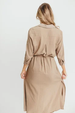 New Worth Collective Rhea Belted Maxi Shirt Dress in Stone