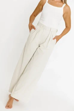 Online Worth Collective Ria Lightweight High Rise Pleated Wide Leg Pants in Oatmeal White