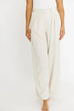 Online Worth Collective Ria Lightweight High Rise Pleated Wide Leg Pants in Oatmeal White