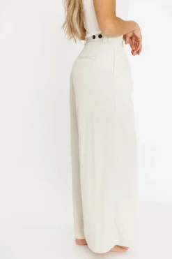 Online Worth Collective Ria Lightweight High Rise Pleated Wide Leg Pants in Oatmeal White