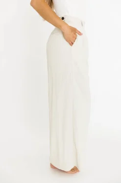 Online Worth Collective Ria Lightweight High Rise Pleated Wide Leg Pants in Oatmeal White