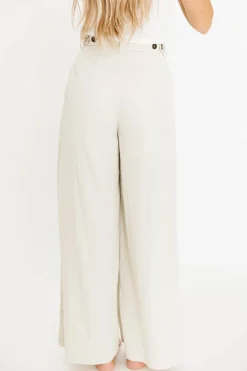 Online Worth Collective Ria Lightweight High Rise Pleated Wide Leg Pants in Oatmeal White