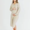 Sale Worth Collective Riley Lightweight Long Sleeve Maxi Dress in Natural - Bump Friendly