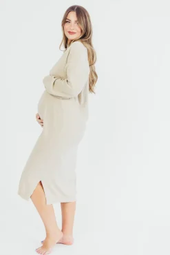 Sale Worth Collective Riley Lightweight Long Sleeve Maxi Dress in Natural - Bump Friendly