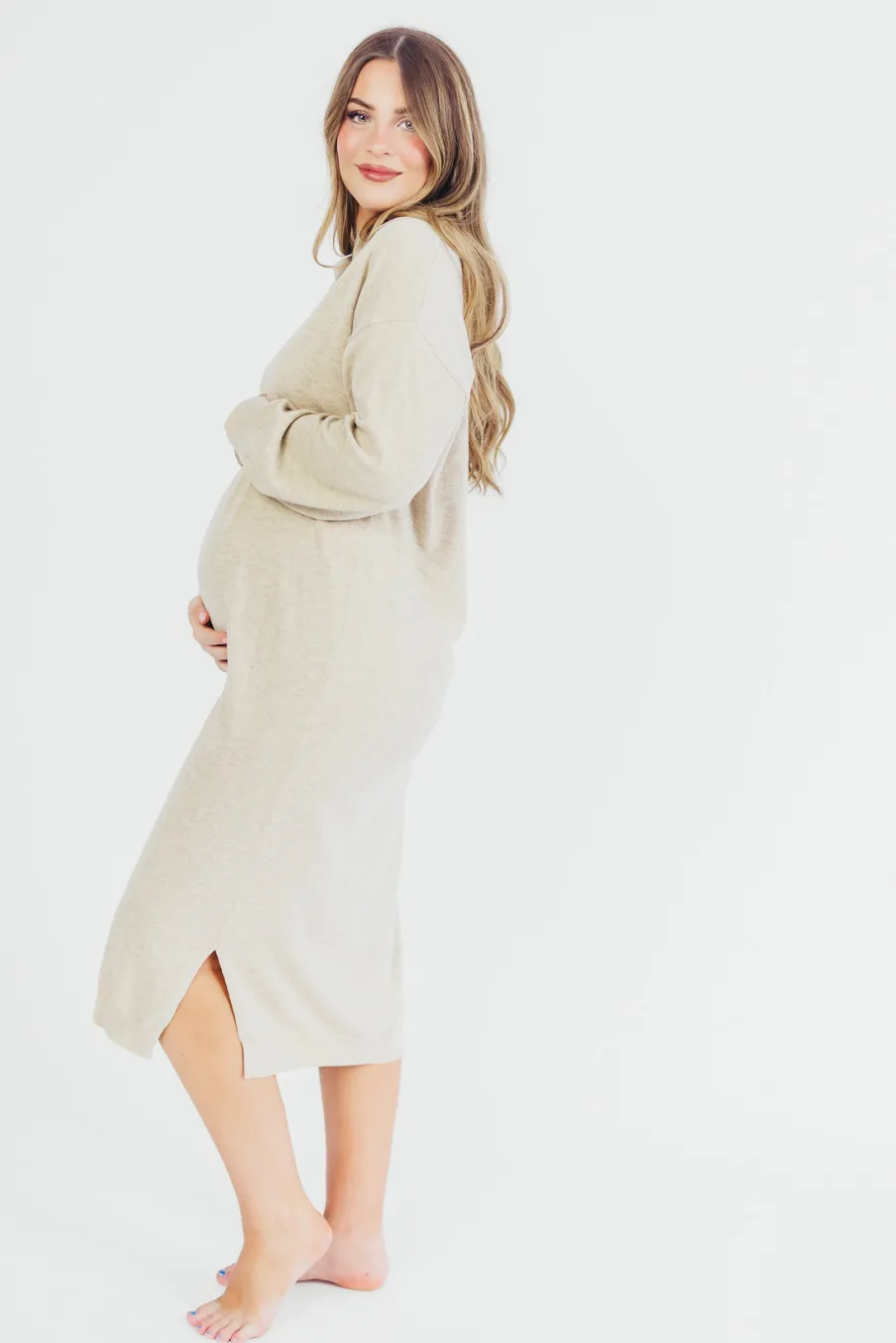 Sale Worth Collective Riley Lightweight Long Sleeve Maxi Dress in Natural - Bump Friendly