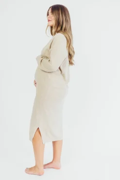 Sale Worth Collective Riley Lightweight Long Sleeve Maxi Dress in Natural - Bump Friendly