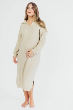 Sale Worth Collective Riley Lightweight Long Sleeve Maxi Dress in Natural - Bump Friendly