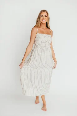 New Worth Collective Riley Striped Linen Midi Dress in Ivory