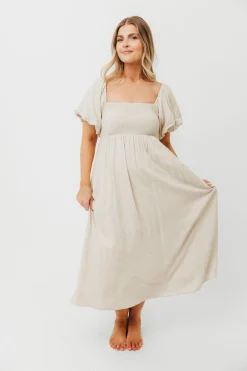 Hot Worth Collective Rosalie Maxi Dress in Linen - Bump Friendly