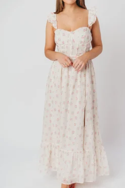 Online Worth Collective Rosamund Bustier-Style Maxi Dress in Blush Pink Floral - Inclusive Siz
