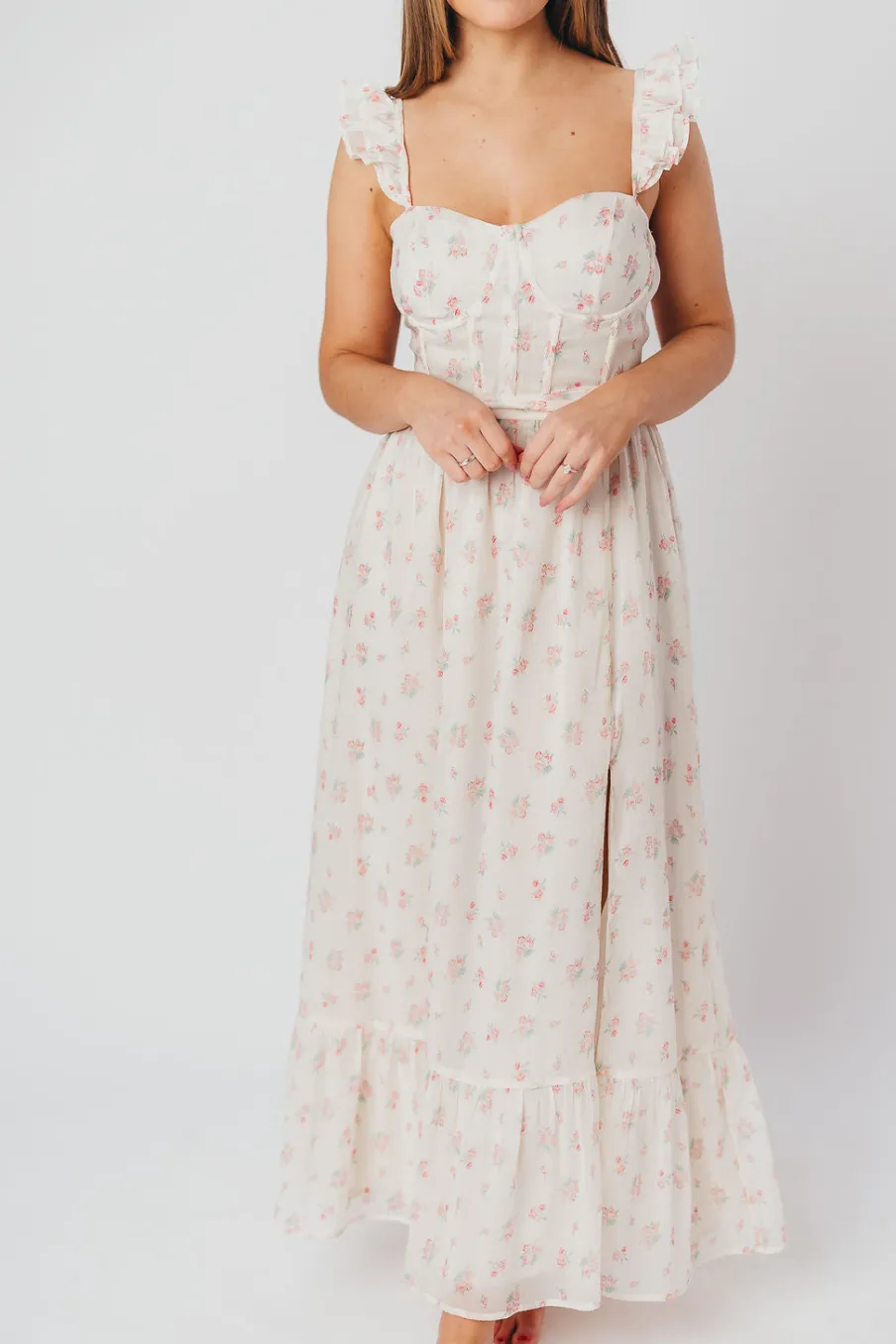 Online Worth Collective Rosamund Bustier-Style Maxi Dress in Blush Pink Floral - Inclusive Siz