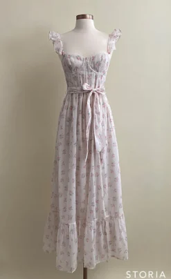 Online Worth Collective Rosamund Bustier-Style Maxi Dress in Blush Pink Floral - Inclusive Siz
