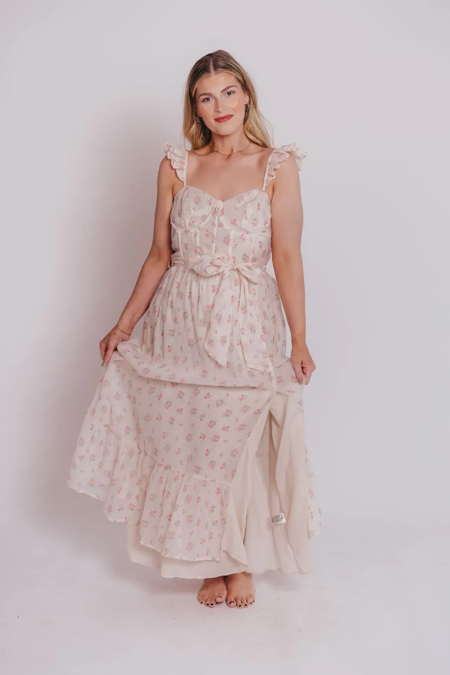 Online Worth Collective Rosamund Bustier-Style Maxi Dress in Blush Pink Floral - Inclusive Siz