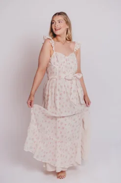 Online Worth Collective Rosamund Bustier-Style Maxi Dress in Blush Pink Floral - Inclusive Siz