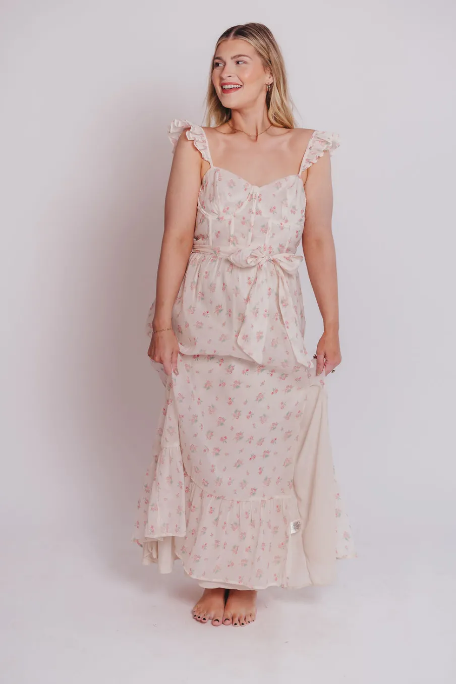 Online Worth Collective Rosamund Bustier-Style Maxi Dress in Blush Pink Floral - Inclusive Siz