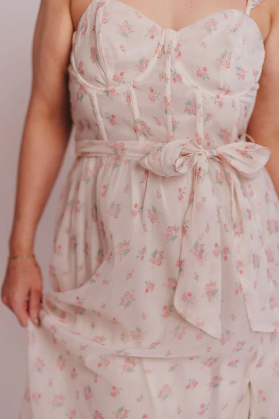 Online Worth Collective Rosamund Bustier-Style Maxi Dress in Blush Pink Floral - Inclusive Siz