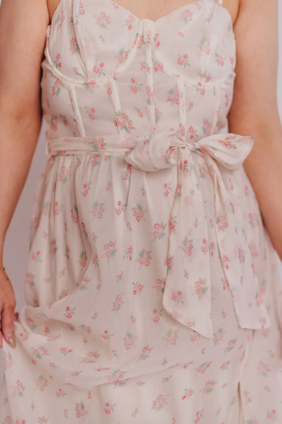 Online Worth Collective Rosamund Bustier-Style Maxi Dress in Blush Pink Floral - Inclusive Siz