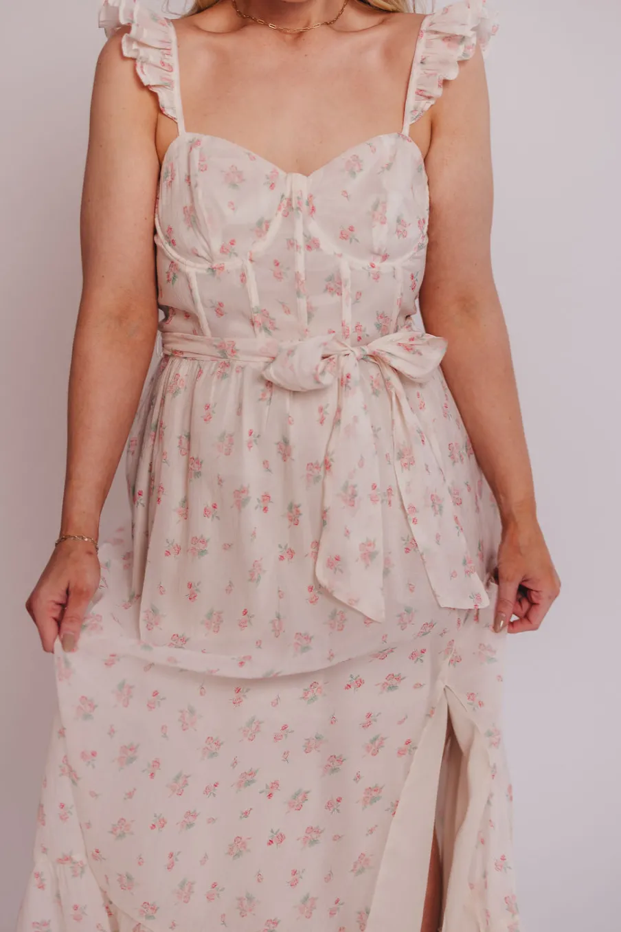 Online Worth Collective Rosamund Bustier-Style Maxi Dress in Blush Pink Floral - Inclusive Siz