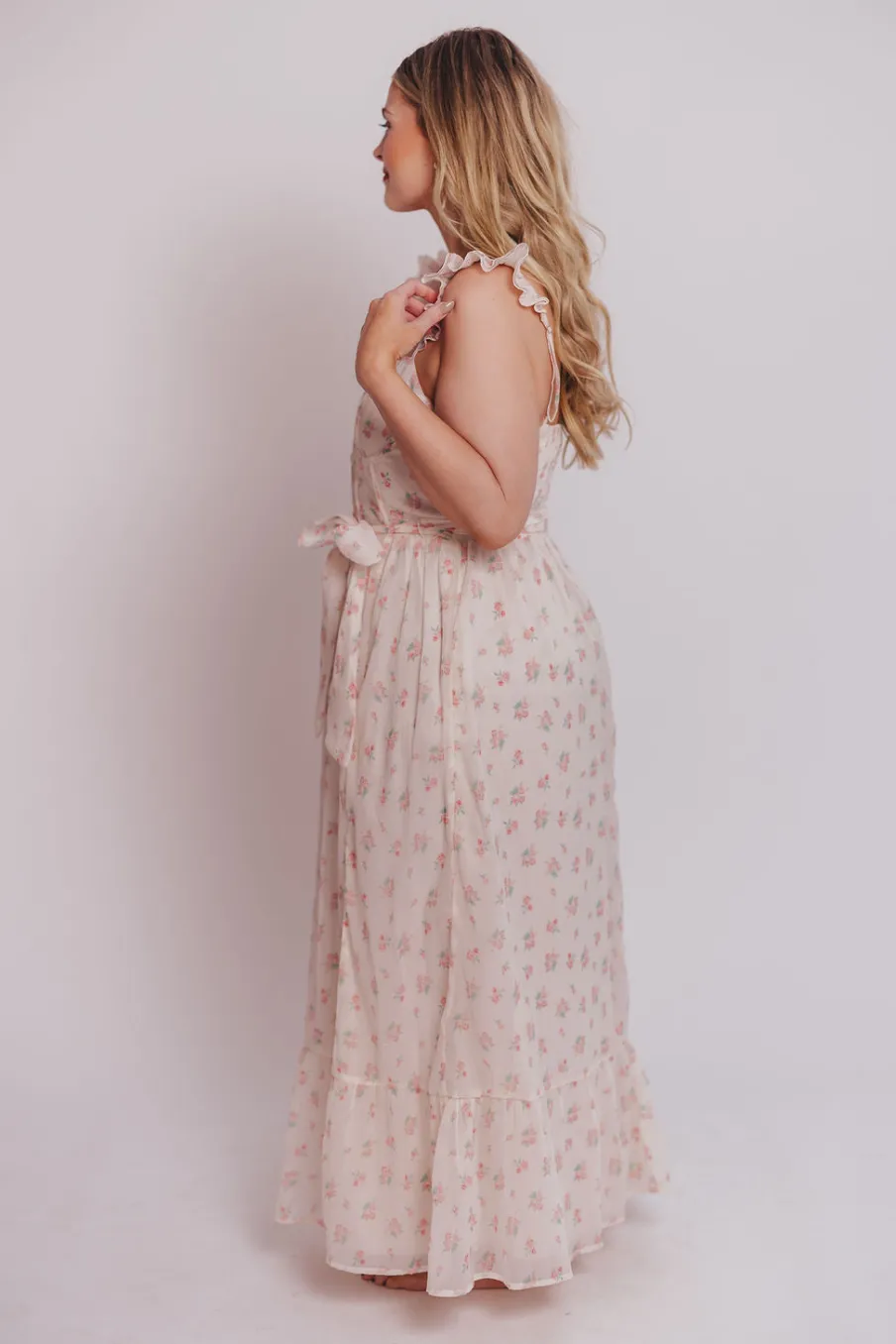 Online Worth Collective Rosamund Bustier-Style Maxi Dress in Blush Pink Floral - Inclusive Siz