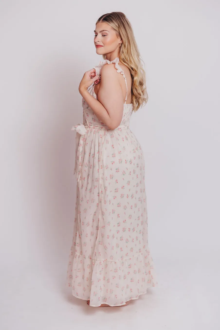 Online Worth Collective Rosamund Bustier-Style Maxi Dress in Blush Pink Floral - Inclusive Siz