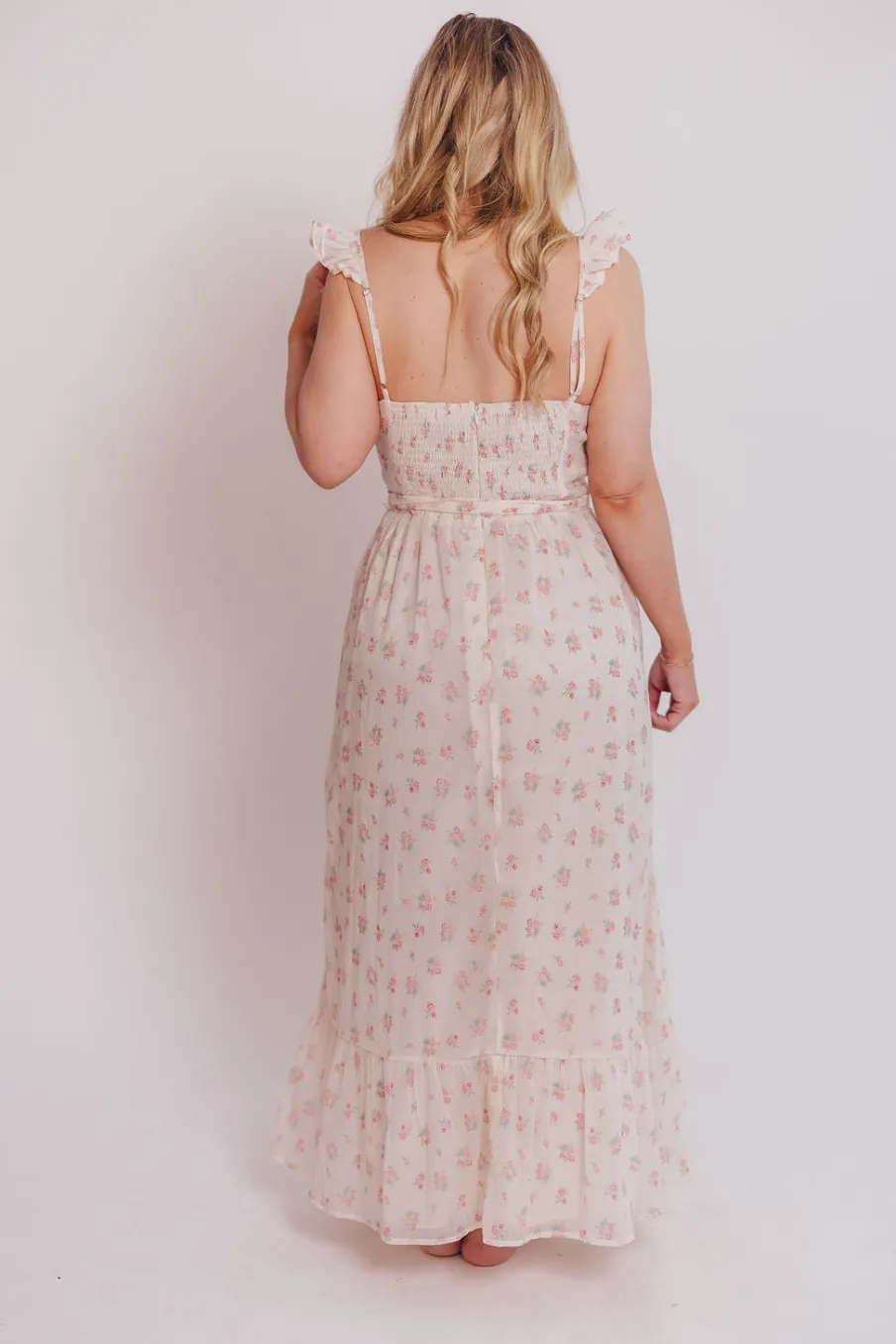 Online Worth Collective Rosamund Bustier-Style Maxi Dress in Blush Pink Floral - Inclusive Siz