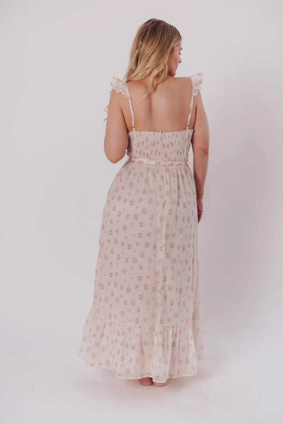 Online Worth Collective Rosamund Bustier-Style Maxi Dress in Blush Pink Floral - Inclusive Siz