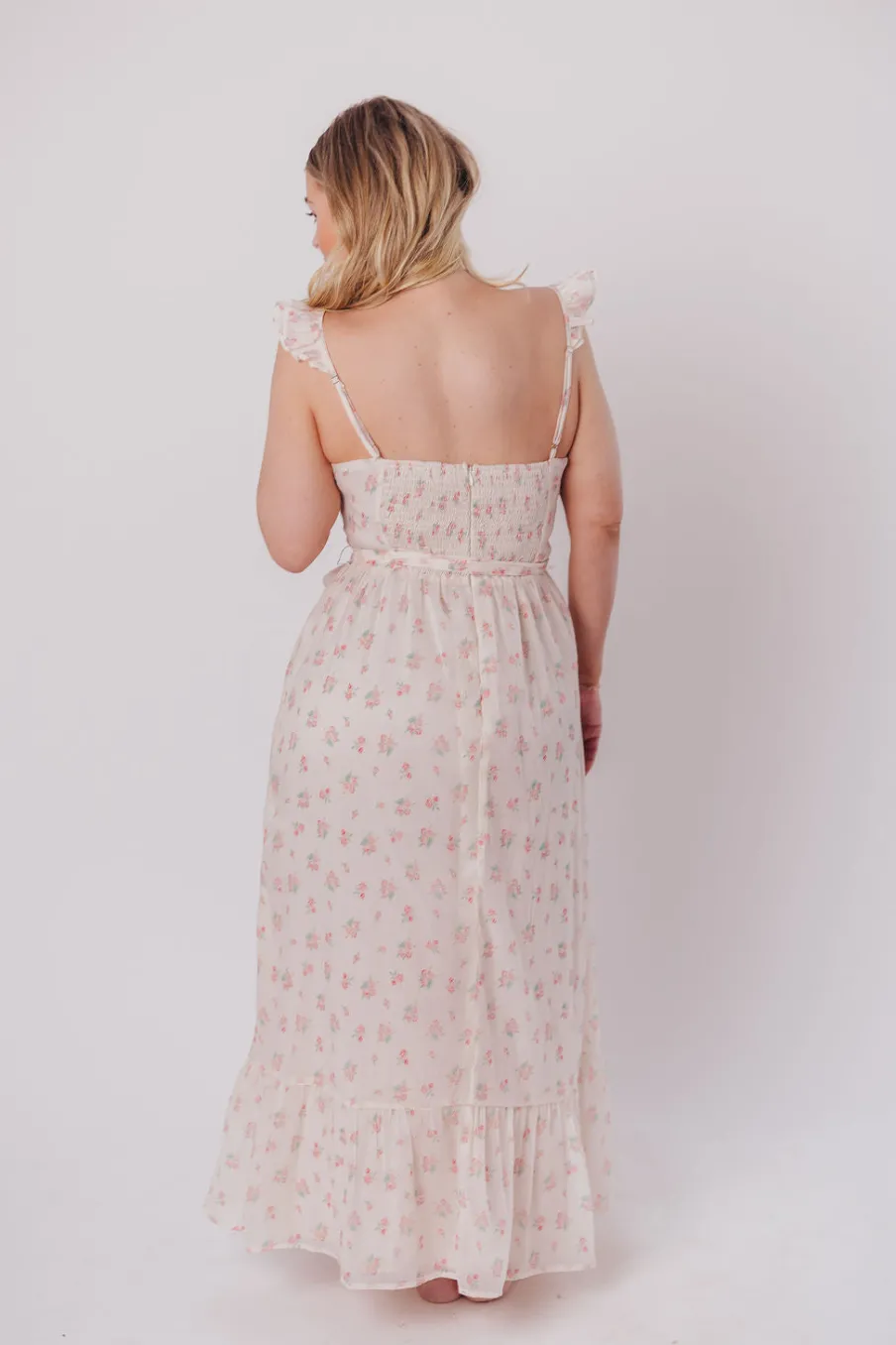 Online Worth Collective Rosamund Bustier-Style Maxi Dress in Blush Pink Floral - Inclusive Siz