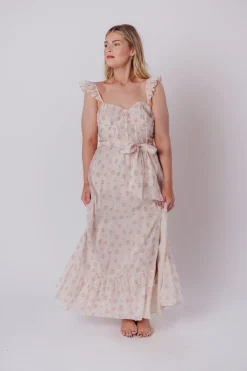Online Worth Collective Rosamund Bustier-Style Maxi Dress in Blush Pink Floral - Inclusive Siz