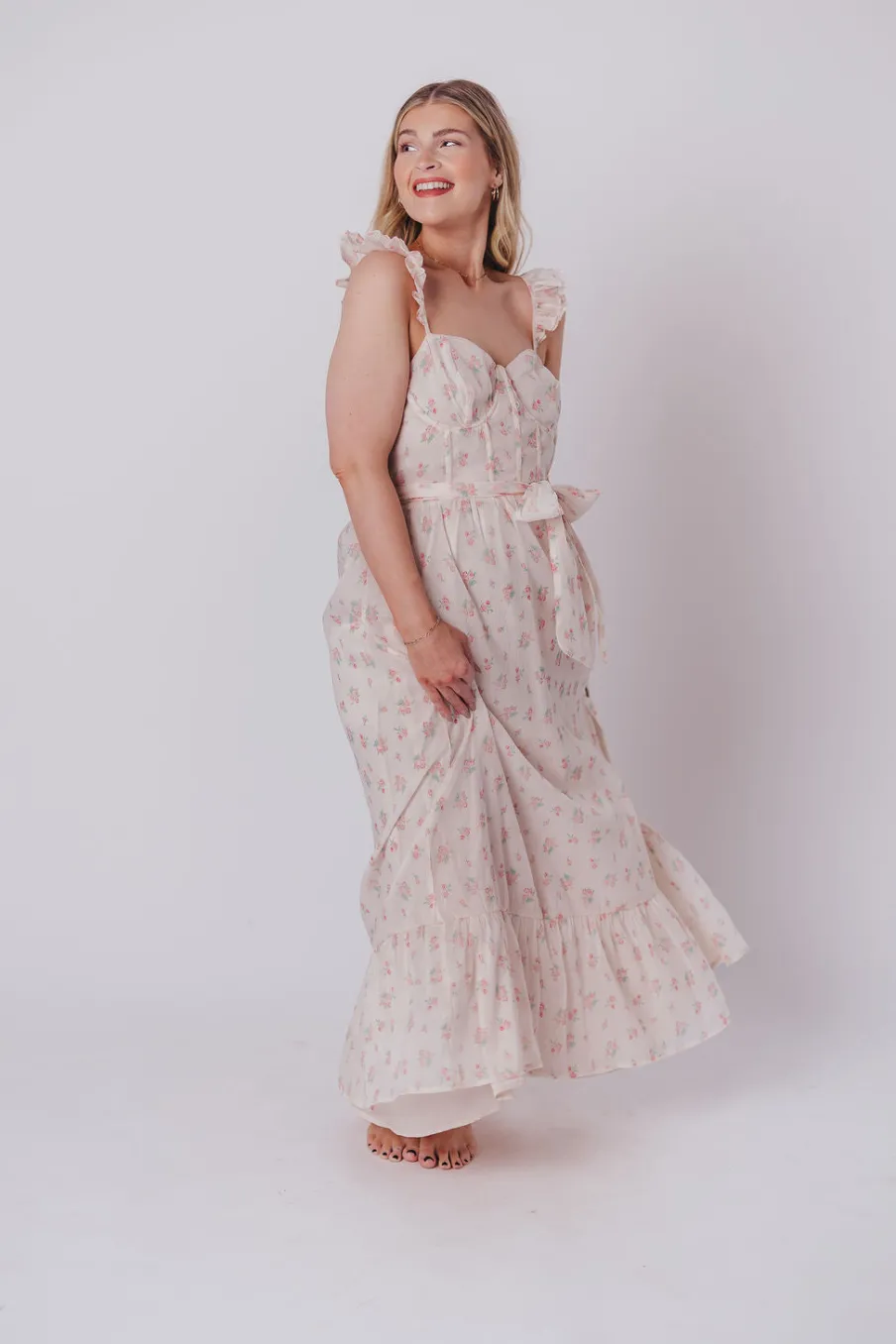 Online Worth Collective Rosamund Bustier-Style Maxi Dress in Blush Pink Floral - Inclusive Siz