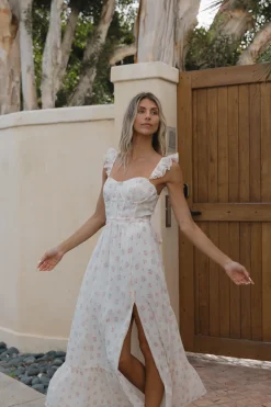 Online Worth Collective Rosamund Bustier-Style Maxi Dress in Blush Pink Floral - Inclusive Siz