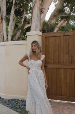 Online Worth Collective Rosamund Bustier-Style Maxi Dress in Blush Pink Floral - Inclusive Siz