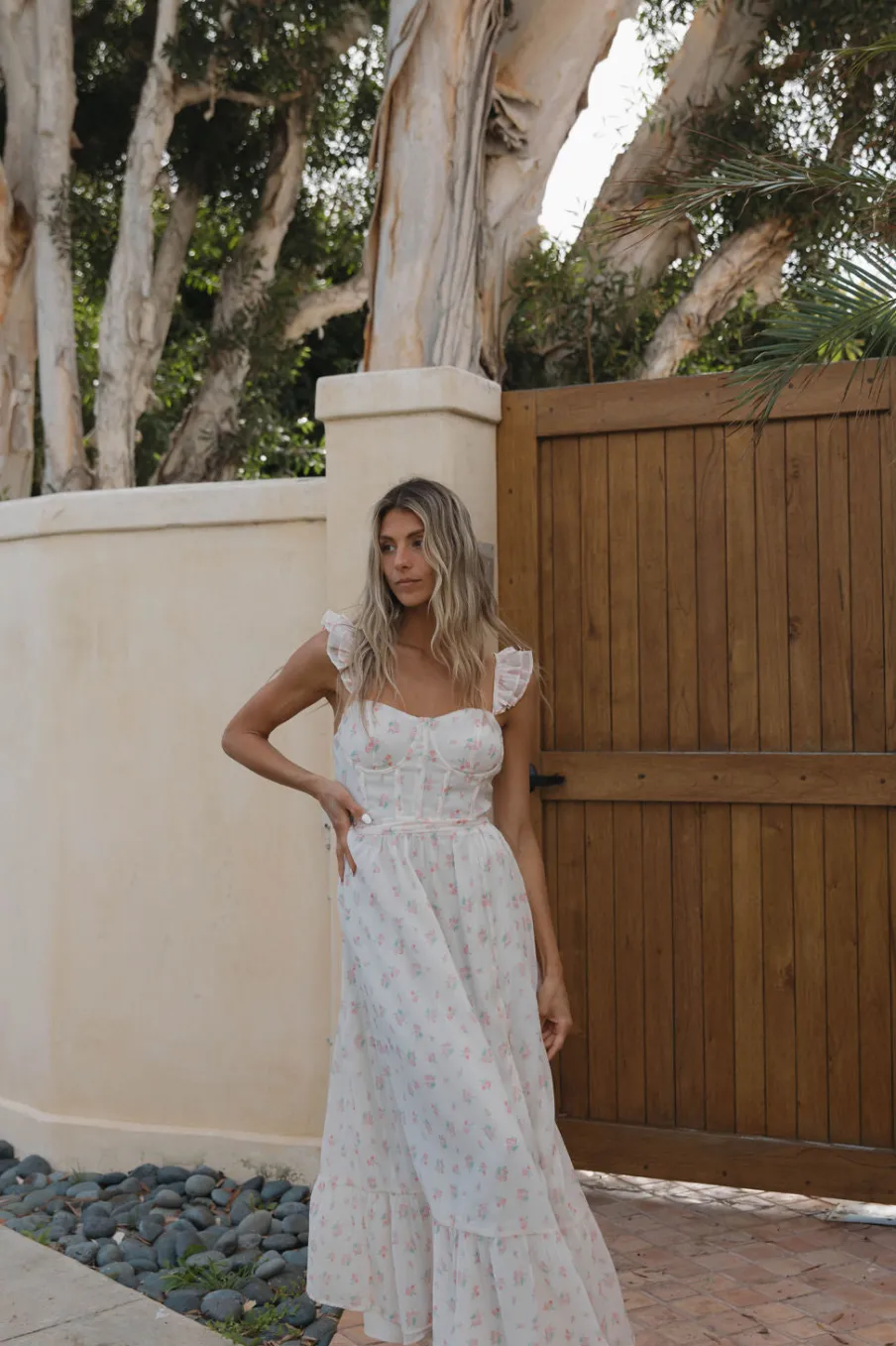 Online Worth Collective Rosamund Bustier-Style Maxi Dress in Blush Pink Floral - Inclusive Siz
