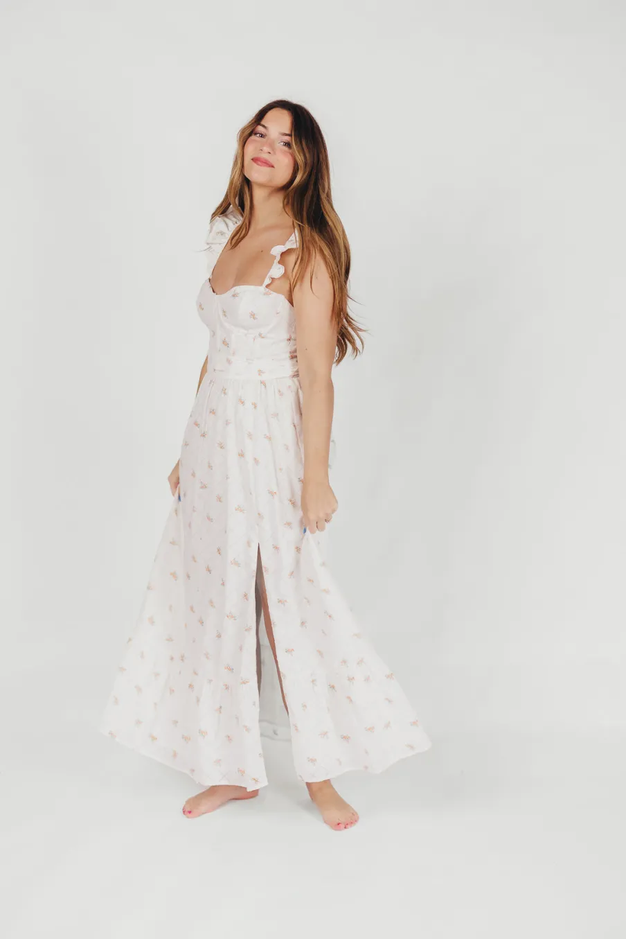 Online Worth Collective Rosamund Bustier-Style Maxi Dress in Blush Pink Floral - Inclusive Siz