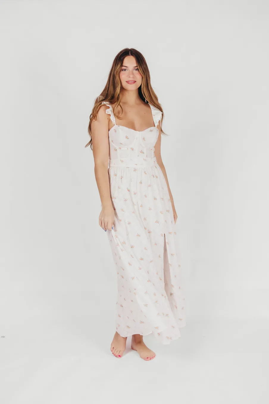 Online Worth Collective Rosamund Bustier-Style Maxi Dress in Blush Pink Floral - Inclusive Siz