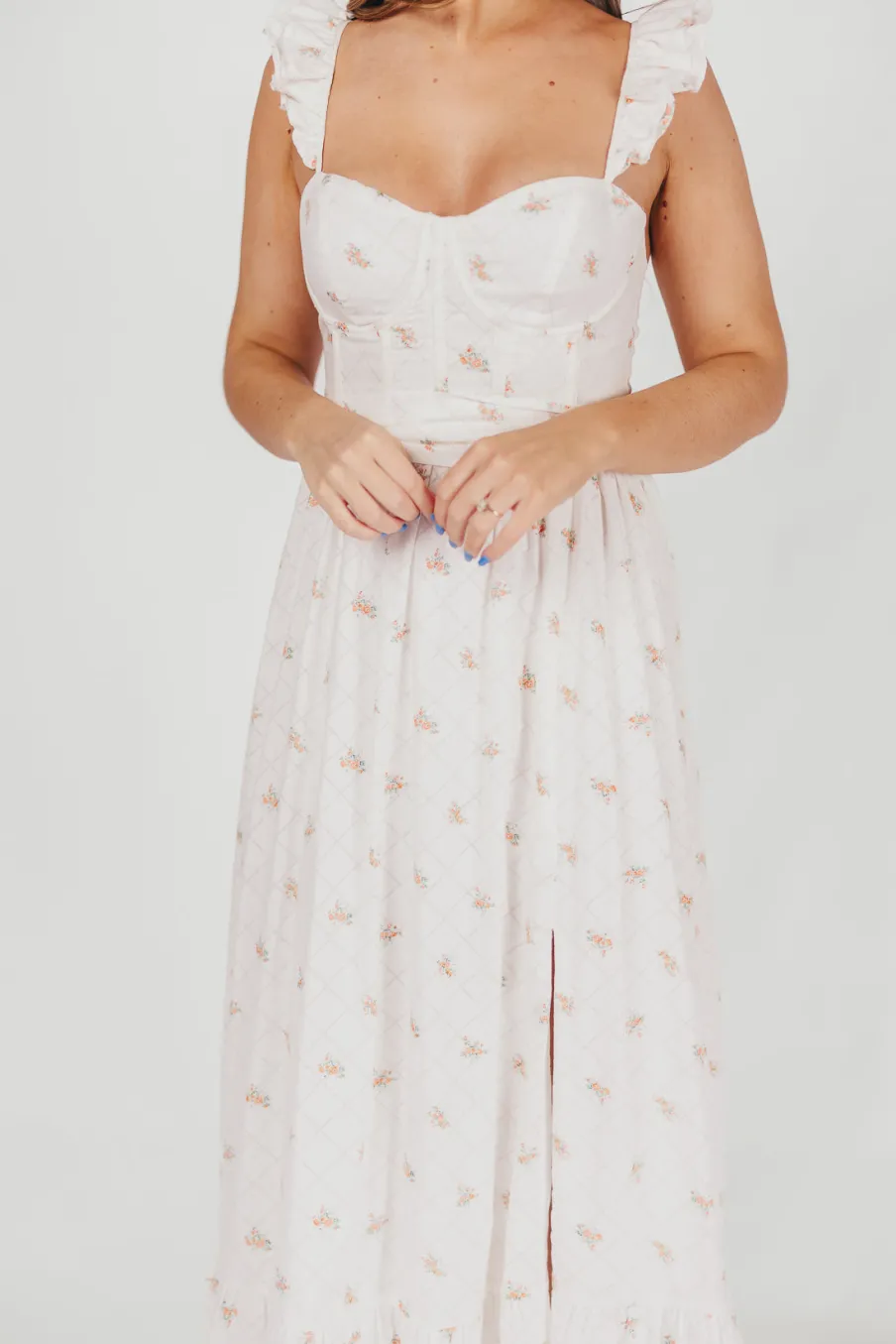 Online Worth Collective Rosamund Bustier-Style Maxi Dress in Blush Pink Floral - Inclusive Siz